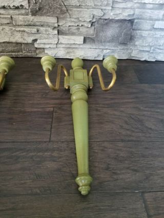 2 VTG TELL CITY CHAIR LARGE ANTIQUE GREEN WOOD BRASS WALL SCONCES MCM RARE 4