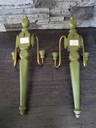 2 VTG TELL CITY CHAIR LARGE ANTIQUE GREEN WOOD BRASS WALL SCONCES MCM RARE 8