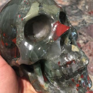 5.  " Natural Blood Stone Carved Crystal Skull Realistic Healing Skeleton 4045