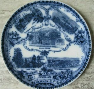 Antique Blue White Adams Porcelain Souvenir Plate F.  B.  Jacques Jeweller Vernon Bc