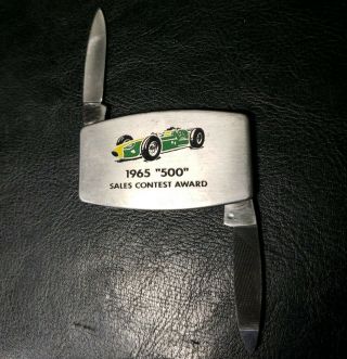 Vintage Zippo Money Clip Pocket Knife 1965 " 500 " Sales Award Nascar Indy Racing