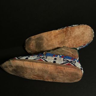 LATE 19TH C SIOUX PLAINS BEADED & SINEW SEWN MOCCASINS,  NR 11