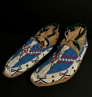LATE 19TH C SIOUX PLAINS BEADED & SINEW SEWN MOCCASINS,  NR 3