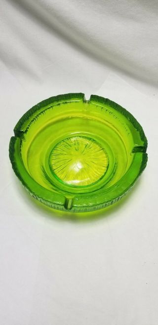 Vintage Heavy Round Thick Green Glass Ashtray 7 3/4 " Diameter