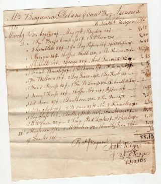 1815 Bill To B Delano For Supplies For Brig Agenoria