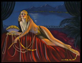 1930s Billy Devorss Art Deco Fantasy Harem Girl Print Rare Pin - Up Nr