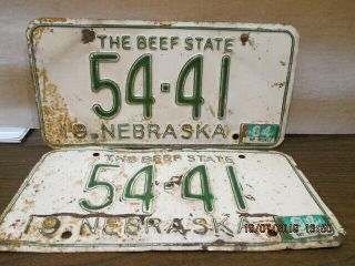 1964 Nebraska License Plate 54 - 41 - Matching Pair