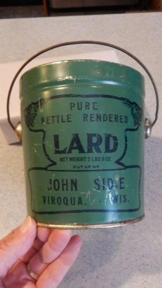 John Sidie 2 Pound Lard Bucket Viroqua,  Wis Wi Wisconsin Circa 1915