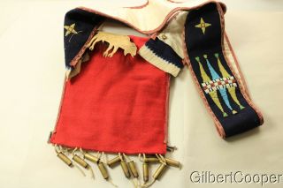 SIOUX BEADED HUNTING BAG ON TRADE CLOTH W/CARTRIDGE DROPS 5