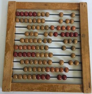 Vintage Old School Mini Abacus Wood Beads And Border 8 1/2 X 9 Inches
