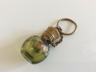 Antique 19th Century Small Green Chatelaine Perfume/scent Bottle Vgc.