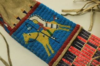 SIOUX BEADED FIGURE PIPE BAG W/FRINGE AND QUILLWORK 2