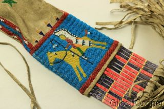 SIOUX BEADED FIGURE PIPE BAG W/FRINGE AND QUILLWORK 3