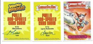 GPK/WACKY PACKAGES 2017 PHILLY NON SPORT SHOW COMPLETE SET OF 9 - W/ 3 AUTOGRAPHS 2
