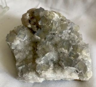 Pale Yellow Blue Phantom Fluorite on Barite Minerva Mine Hardin Co.  Illinois 2