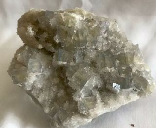 Pale Yellow Blue Phantom Fluorite on Barite Minerva Mine Hardin Co.  Illinois 5