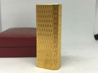 Auth Cartier K18 Gold - Plated Diamond Pattern Pentagon 5 - Sided Lighter W Case