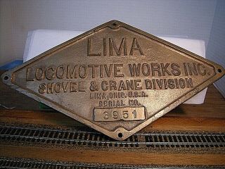 Lima Loco Inc Shovel & Crane Division Brass Builders Plate Nh Crane