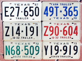 1967 - 1970 - 1971 - 1972 - 1973 Texas Trailer License Plates