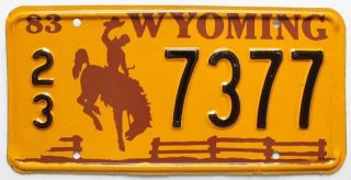 Vintage Nos Wyoming 1983 License Plate 7377 Cowboy,  Bucking Horse,  Rodeo