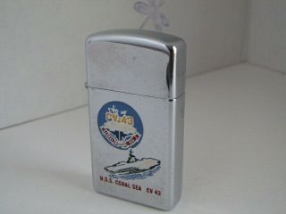 Uss Coral Sea Cv43 Chrome Slim Zippo Lighter 1982 Us Military Vintage