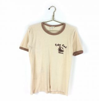Vintage Cape Cod Massachusetts Terry Cloth Souvenir Destination Ringer T - Shirt