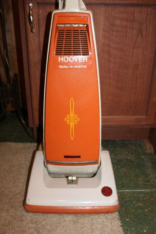 Vintage Hoover Upright Dial A Matic Orange Metal Base Model U5007 Vacuum Cleaner