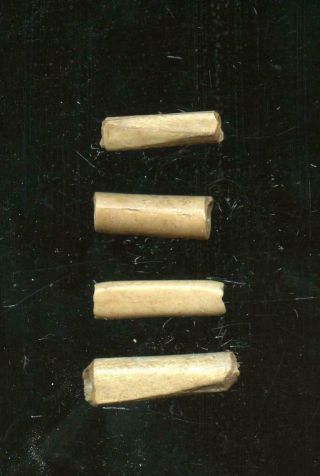 Indian Artifacts - 4 Polished Bird Bone Beads - Glovers Cave Site