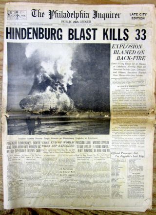 2 1937 Headline Newspapers Airship Hindenburg Explodes In Disaster Lakehurst Nj