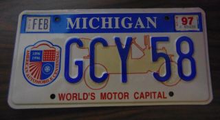 Michigan License Plate 1997 Gcy 58 " World 