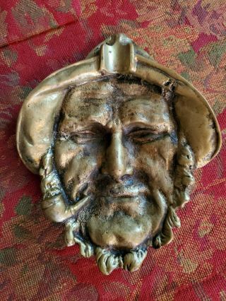 Vintage Brass Smoking Fisherman Pipe Rest Nautical Decor High Relief Face