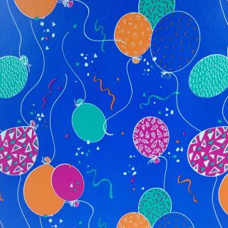 Vtg 80s 90s Gift Wrap Wrapping Paper Folded 1 Sheet Birthday Balloons Blue