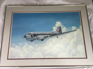 John Ficklen Framed Signed Print Fly Eastern Airlines 1024/1500 Douglas Dc - 3