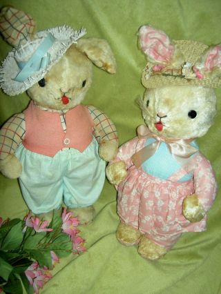 Pair Rare,  Labeled Gund Bunny Rabbit Musical Dressed Plush Boy & Girl Doll Toys