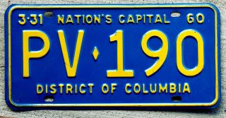 1960 Yellow On Blue District Of Columbia [washington D.  C.  ] License Plate