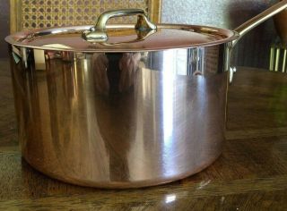 Williams Sonoma Copper Pot Made In France With Lid,  8 " Wide X 4.  25 " Deep