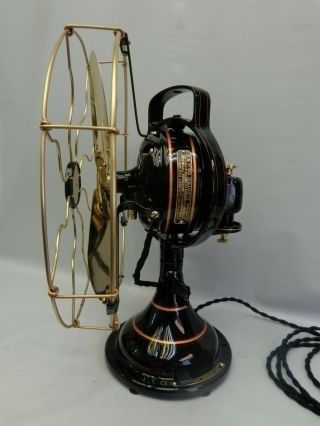 Antique Ge 12 " Brass Blade & Cage Fan Vintage 1920 Oscillating 3 Speeds Restored