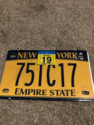 2019 York Ny License Plate 75tc17 Motorcycle W/ Registration Sticker