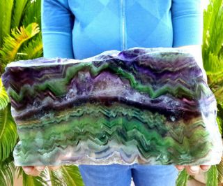 Large Very Decorative 10 3/4 Inch Multicolor Zoned Fluorite Crystal Slab
