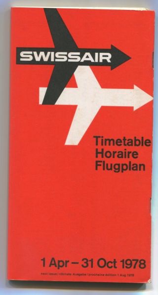 Swissair Timetable Summer 1978 Flugplan