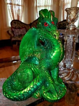 Windstone Editions Large male Dragon Emerald & gold color Jeweled Pena 86 signed 2