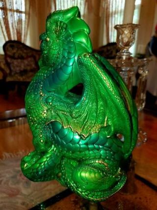 Windstone Editions Large male Dragon Emerald & gold color Jeweled Pena 86 signed 3
