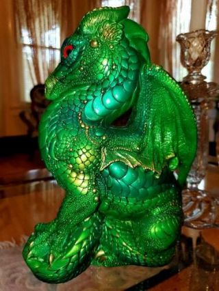 Windstone Editions Large male Dragon Emerald & gold color Jeweled Pena 86 signed 7
