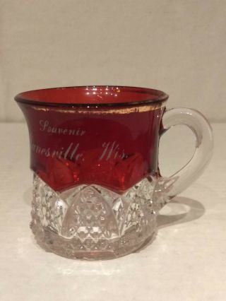 Eapg Ruby Stained Janesville Wi Wisconsin Souvenir Glass Mug Duncan Button Arch
