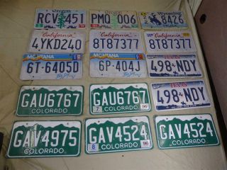 15 Vintage License Plates - Western States: Colorado,  Montana,  California,  Texas,