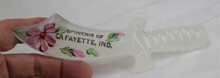 Antique White Glass Knife/sword Souvenir Of Lafayette Indiana