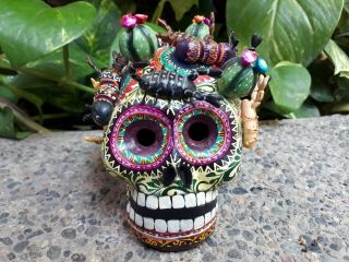 Fabulous Day Of The Dead Ceramics Human Scorpions Skull,  By Castillo.  Pp1066