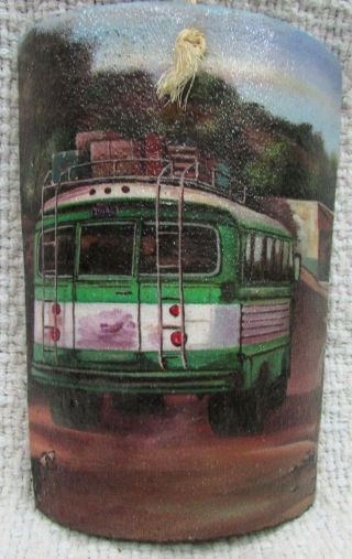 Hand Painted Guatemala Bus On Terracotta Pottery Shard Wall Hanging S/h