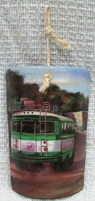 Hand painted Guatemala bus on Terracotta pottery shard wall hanging S/H 2
