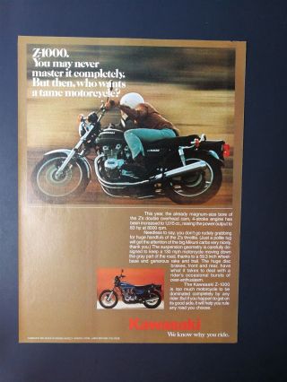 Vintage 1977 Kawasaki Z - 1000 Full Page Color Ad